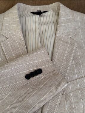 Banana Republic Men Beige Linen Cotton‎ Blazer Sport Jacket 44R 2 Button Lined